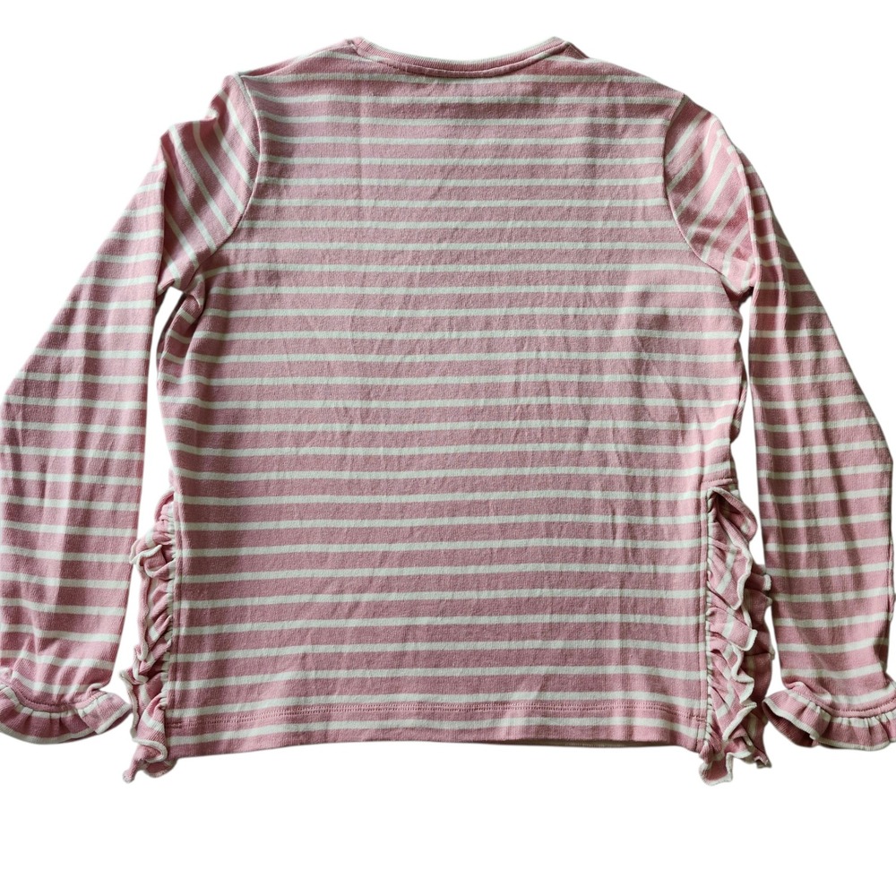 Boden Frilled Ruffle side split Long Sleeve Jersey Top Sweater Pink Striped sz 6 - Picture 2 of 6